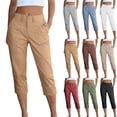 thumbnail image 1 of CFLVAEK Capri Pants for Women Plus Size High Waisted Chino Capris Summer Casual Solid Color Crop Pant with Pockets Khaki L, 1 of 10