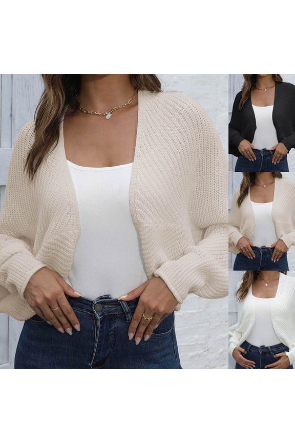Cardigan Sweaters for Women Knit Bat Long Sleeve Cardigans Comfy Open Front Fall Winter Coats White M
