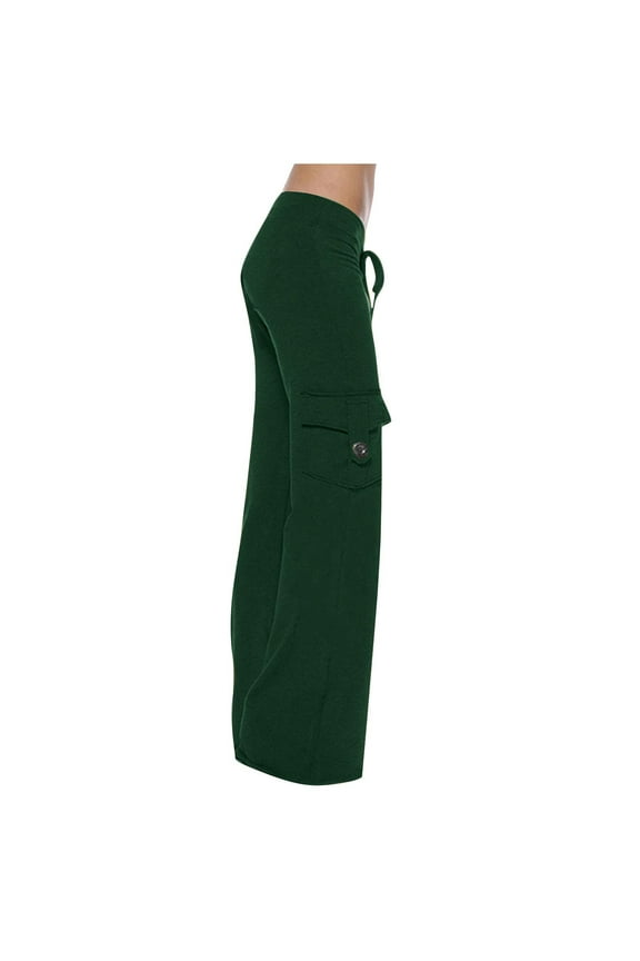 Cargo Pants Women with Paperbag and Drawstring Athlesure Mid Rise Wide Leg Joggers Stretchy Plain Color Hiking Trousers Loose Tall Length Lounge Yoga Pants Green XL