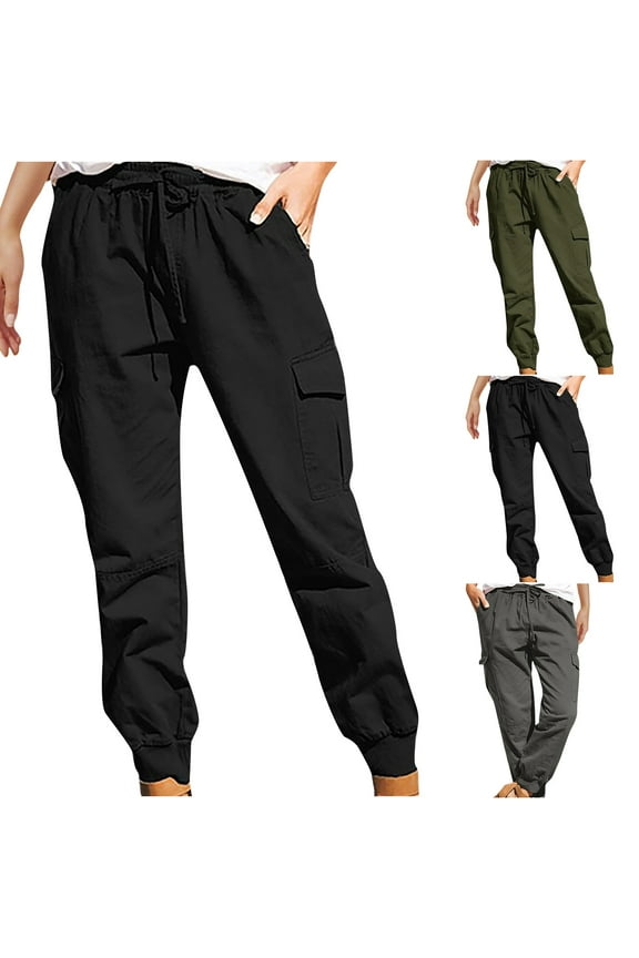 Cargo Pants for Women with Pockets Casual Cinch Bottom Hiking Pant Comfy Drawstring High Waisted Cargo Pant for Travel Outdoor Army Green XXXXL
