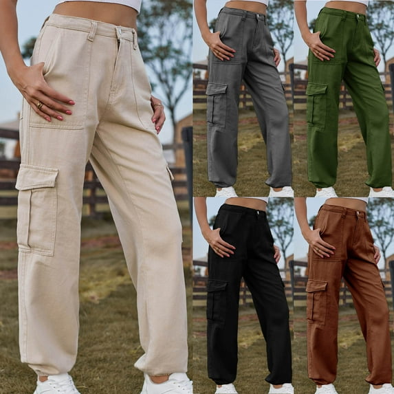 CFLVAEK Cargo Pants Women with Pockets Casual High Rise Hiking Pant Comfy Cinch Bottom Cargo Pant Spring Fall Outdoor Pants Black M