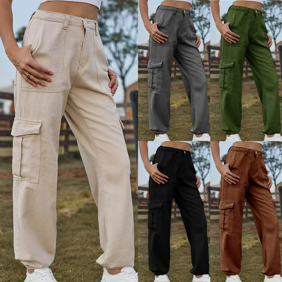 CFLVAEK Cargo Pants Women with Pockets Casual High Rise Hiking Pant Comfy Cinch Bottom Cargo Pant Spring Fall Outdoor Pants Brown M