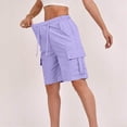 thumbnail image 1 of CFLVAEK Cargo Shorts for Women Knee Length Elastic Waisted Shorts with Pockets Summer Casual Drawstring Elastic Waisted Hiking Cropped Cargos Purple L, 1 of 8