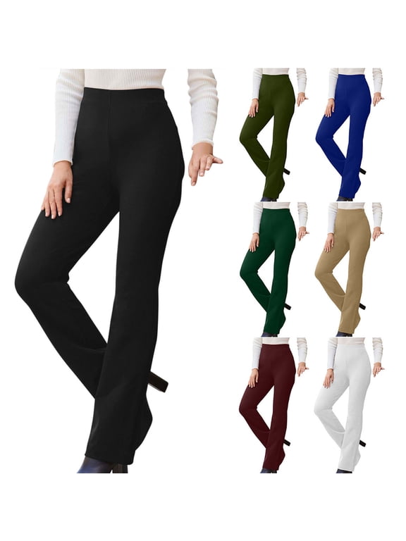 Casual Dressy Pants for Women Comfy High Waisted Business Work Slacks Pants Solid Color Straight Leg Tall Length Trousers Black L
