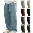thumbnail image 1 of CFLVAEK Casual Pants for Men Elastic Waist Trendy Pant Loose Fit Straight Wide Leg Trousers with Pockets Ribbed Pants for Men Gray L, 1 of 7