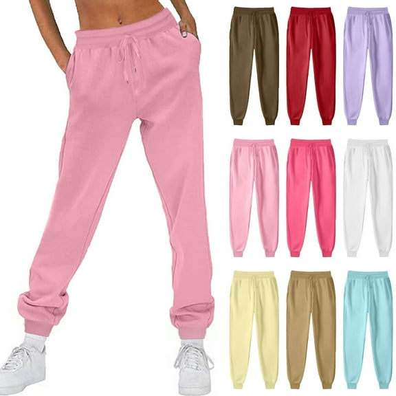 CFLVAEK Casual Sweatpants for Women High Waisted Drawstring Sweatpant Solid Color Cinch Bottom Sweat Pant with Pockets Pink XXL