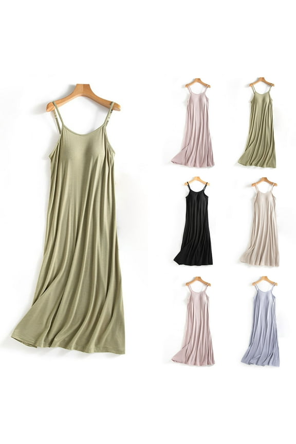 Chemises Nightgowns for Women Soft Modal Adjustable Spaghetti Strap Sleepwear Comfy Lingerie Nightgown Casual Long Lounge Dress XXL