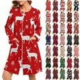 thumbnail image 1 of CFLVAEK Christmas Robes for Women Full Zip Long Sleeve Holiday Robe with Pockets Xmas Checked Print Loungewear Lightweight Knee Length Sleepwear XXL, 1 of 10