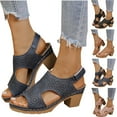 thumbnail image 1 of CFLVAEK Chunky Low Heeled Sandals for Women Lightweight Adjustable Strap Heeled Sandal Casual Summer Open Toe Sandals for Party Size 6, 1 of 10