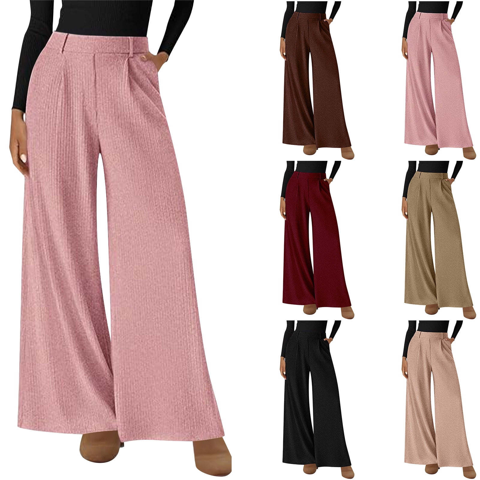 Pre-Order Burgundy Corduroy Solid Color High Waist Wide Leg Pants