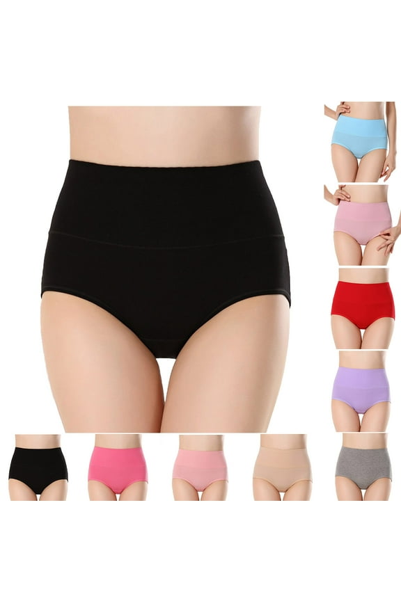 Cotton Briefs for Women High Waisted Underwear Comfortable Tummy Control Brief Full Coverage Butt Lift Underpants Blue M