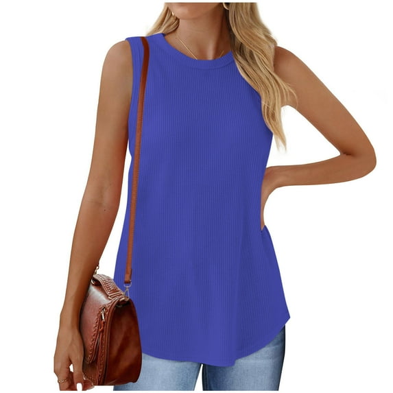 CFLVAEK Cotton Gauze Tank Tops for Women Casual Waffle Sleeveless Exercise Shirt Loose Fitting Solid Crewneck Blouses 2025 Summer Going Out Tops
