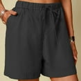 thumbnail image 1 of CFLVAEK Cotton Linen Bermuda Shorts for Women with Drawstring Moisture Wicking High Waist Shorts Summer Casual Solid Color Beach Shorts Black L, 1 of 8