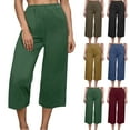 thumbnail image 1 of CFLVAEK Cotton Linen Capri Pants for Women Plus Size High Waisted Lounge Capris Loose Fit Casual Wide Leg Cropped Pants Plain Color Capris 2025 Green L, 1 of 9
