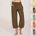 thumbnail image 1 of CFLVAEK Cotton Linen Capri Pants for Women Plus Size Wide Leg Summer Capris Loose High Waisted Drawstring Pants Solid Color Vacation Beach Pant Purple M, 1 of 8