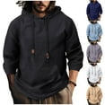 thumbnail image 1 of CFLVAEK Cotton Linen Hoodies for Men Loose Fitted Long Sleeve Hoodie Sweatshirts Big and Tall Drawstring Pullover Tops with Pocket Navy XXL, 1 of 7
