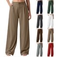 thumbnail image 1 of CFLVAEK Cotton Linen Pants Women Dressy Straight Wide Leg Slacks with Pockets Business Casual Comfort Waisted Trousers for Office Green XXL, 1 of 10