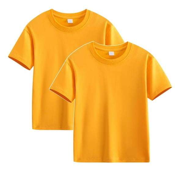 CFLVAEK Cotton Linen Shirts for Kids Girls Boys Pack of 2 Casual Short Sleeve Tshirts Comfy Round Neck T Shirts Solid Color Basic Tees Summer Beach Vacation Tops Yellow Size 7 Years