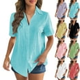 thumbnail image 1 of CFLVAEK Cotton Linen Shirts for Women Plus Size Short Sleeve Lapel Shirt Loose Fit Button Down Shirt Solid Color Summer Blouse Tops Red XXXL, 1 of 8