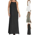 thumbnail image 1 of CFLVAEK Cotton Linen Summer Tank Dresses for Women 2025 Casual Spaghetti Strap Square Neck Sleeveless Dress Solid Color Split Maxi Dress White S, 1 of 4