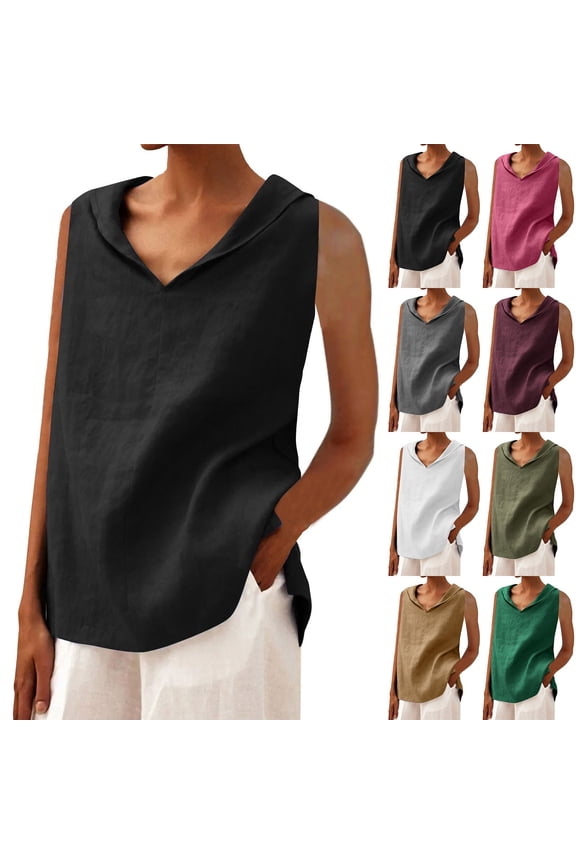 Cotton Linen Tank Top for Women Casual Collared Tops Loose Fit Sleeveless Going Out Tanks Solid Color Beach Vacation Tops Army Green XXL