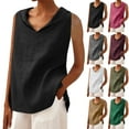 thumbnail image 1 of CFLVAEK Cotton Linen Tank Top for Women Casual Collared Tops Loose Fit Sleeveless Going Out Tanks Solid Color Beach Vacation Tops Khaki XXL, 1 of 6