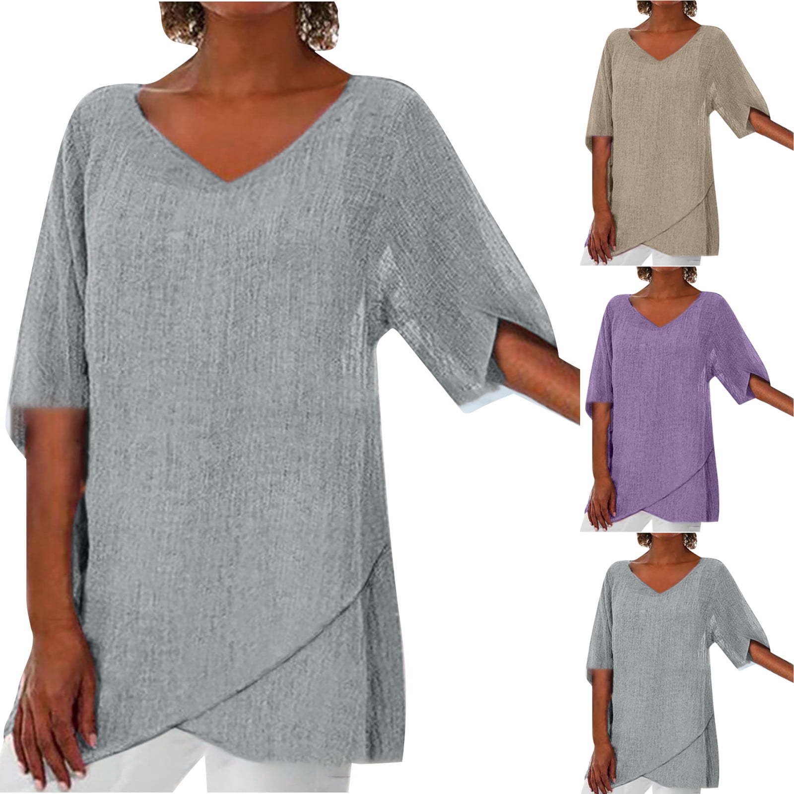 Women's Casual Summer T-Shirt - High Low Hem & Side Split, Loose Fit Short Sleeve Top