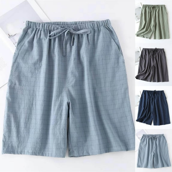 CFLVAEK Cotton Shorts for Women with Pockets Plus Size High Waisted Pajama Shorts Loose Fit Wide Leg Sleep Shorts Trendy Checked Shorts Navy L