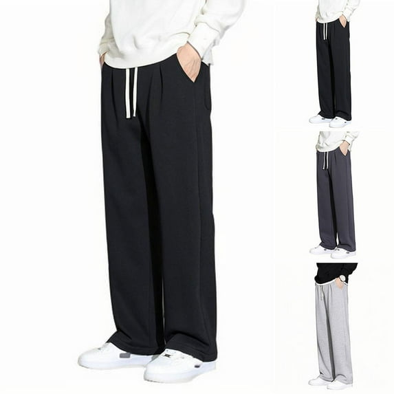 CFLVAEK Cotton Sweatpants Men with Drawstring High Waist Big and Tall Open Bottom Straight Leg Sweatpatns Loose Fit Lounge Pants with Pockets Dark Gray XXXXL