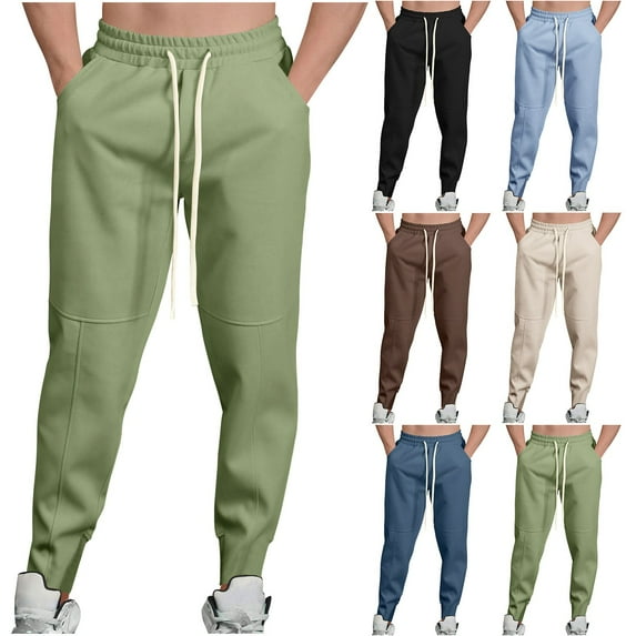 CFLVAEK Cotton Sweatpants Men with String Big and Tall Drawstring Elastic Waist Sweatpant with Pockets Loose Fit Workout Joggers Pants Blue L