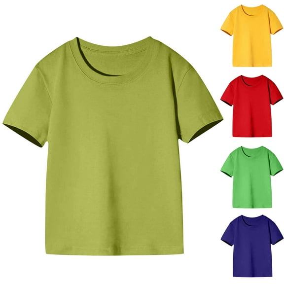 CFLVAEK Cotton T Shirts for Girls Casual Summer Short Sleeve Tshirt Cute Round Neck Kids Tops Solid Color Basic Tees Army Green Size 6 Years