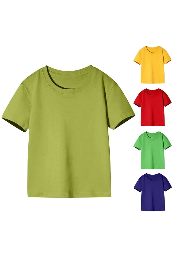 Cotton T Shirts for Girls Casual Summer Short Sleeve Tshirt Cute Round Neck Kids Tops Solid Color Basic Tees Army Green Size 6 Years