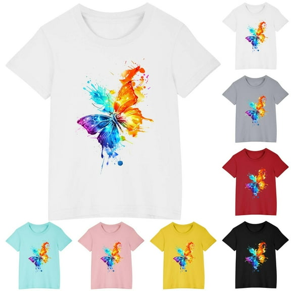 CFLVAEK Cotton Tshirts for Kids Boys Girls Summer Casual Short Sleeve T Shirt Loose Fit Round Neck Clothes Fashion Graphic Tees Blue Size 5 Years