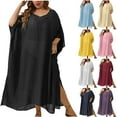 thumbnail image 1 of CFLVAEK Cover Ups for Swimwear Women Plus Size V Neck Coverup Elegant Side Split Floor Length Cover Up Loose Fit Vacation Beach Coverup Free Size, 1 of 10