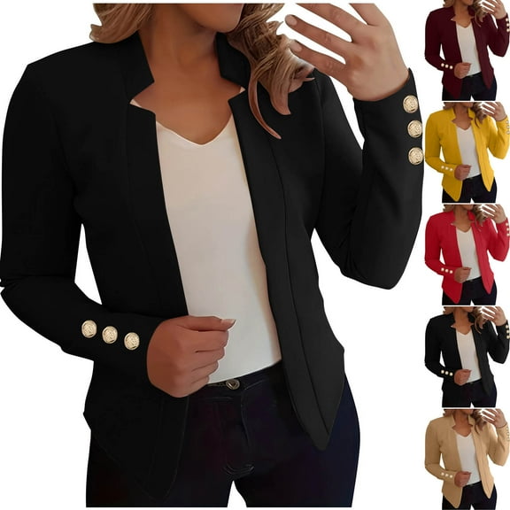 CFLVAEK Cropped Blazers for Women Business Casual Blazer Jacket Plus Size Open Front Coat Cardigan Work Office Suit Jackets Red XXXXL