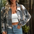 thumbnail image 1 of CFLVAEK Cropped Jackets Women Fashion Plaid Short Jacket Casual Lapel Button Down Fall Coat Long Sleeve Coats with Pockets Gray M, 1 of 7