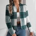 thumbnail image 1 of CFLVAEK Cropped Jackets for Women Trendy Fall Winter Plaid Printed Jacket Dressy Casual Open Front Long Sleeve Shackets Coats Green XL, 1 of 6