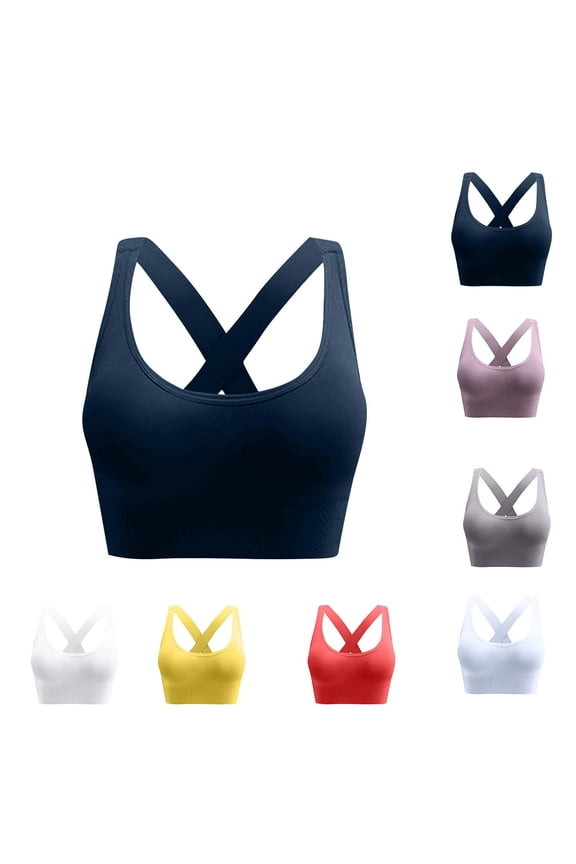 Cross Back Sports Bras for Women High Support Seamless Yoga Bra Comfy Wireless Crop Tops for Casual Workout Gray L