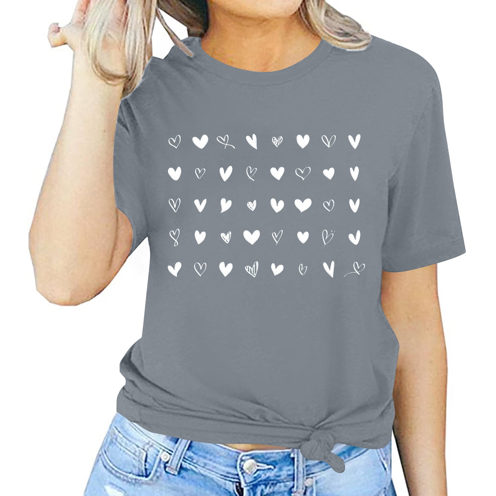 CFLVAEK Cute Heart Print Tshirts for Women Plus Size Valentines Day