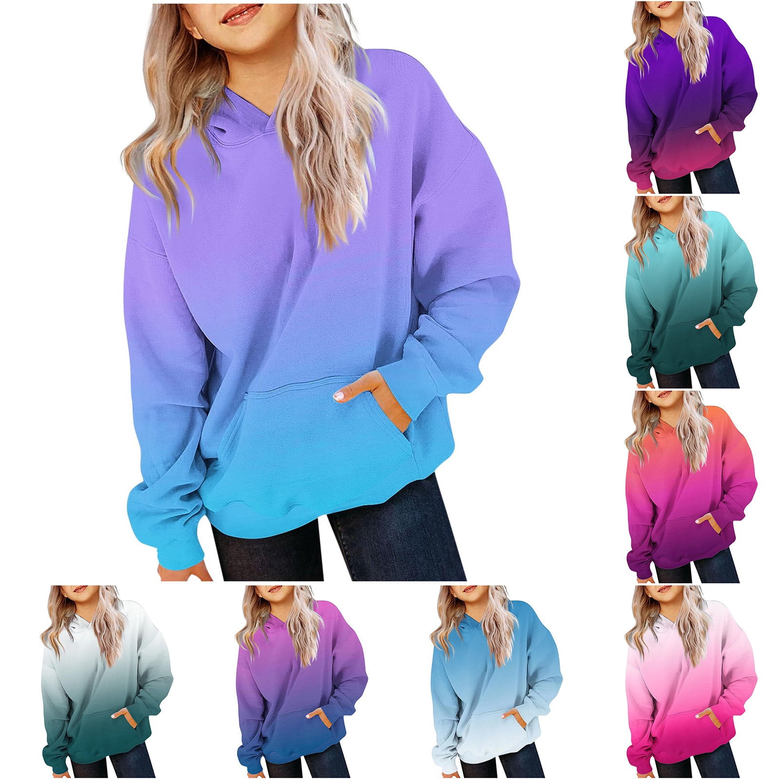 BOBEUTOU Women's Cute Dinosaur Print Hoodie - Purple, Medium, Oversized With Pocket