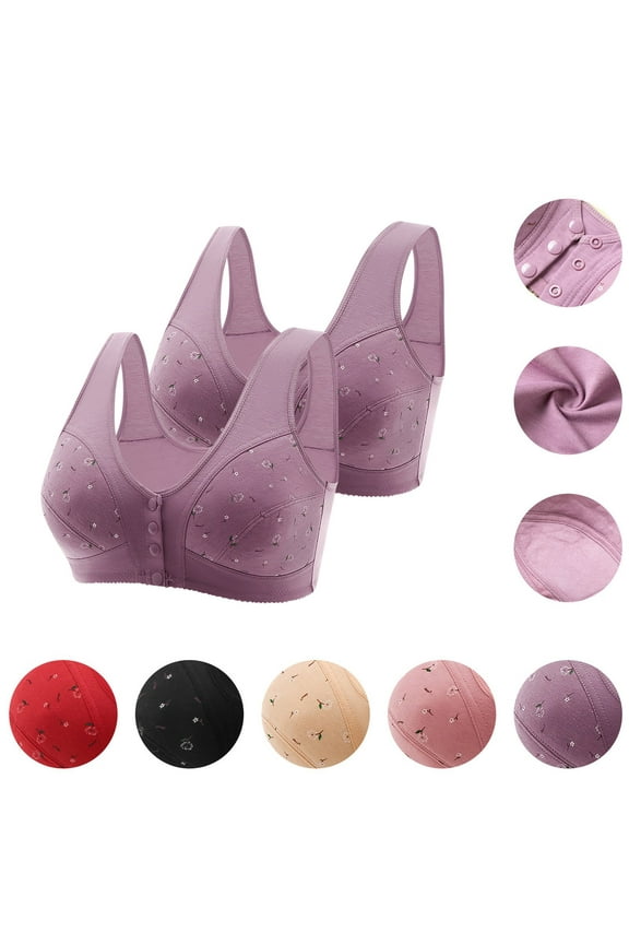 Daisy Bras for Senior Women Plus Size Wirefree Open Front Everyday Bra Comfort Full Coverage Sleeve Bralettes for Large Bust 2 Pack Beige XXXXXXXL(52/120)