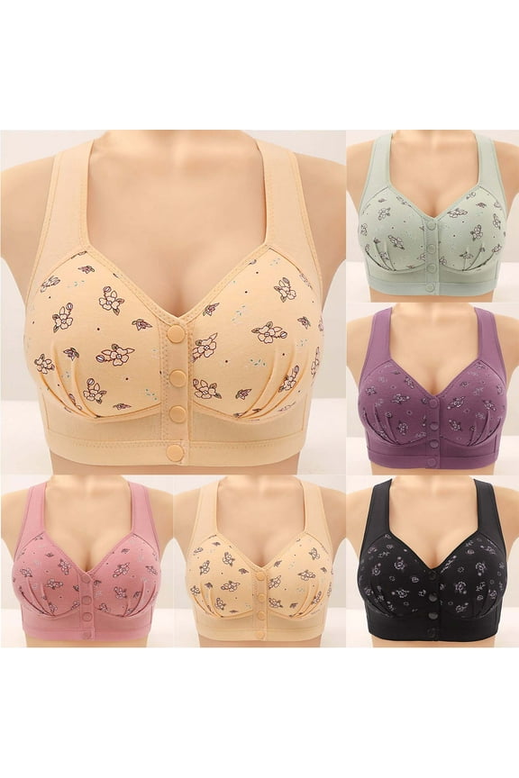 Daisy Bras for Elder Women Plus Size Front Closing Bras Comfort Full Coverage Push Everyday Bras Breathable Lifting Bralettes Beige XXL