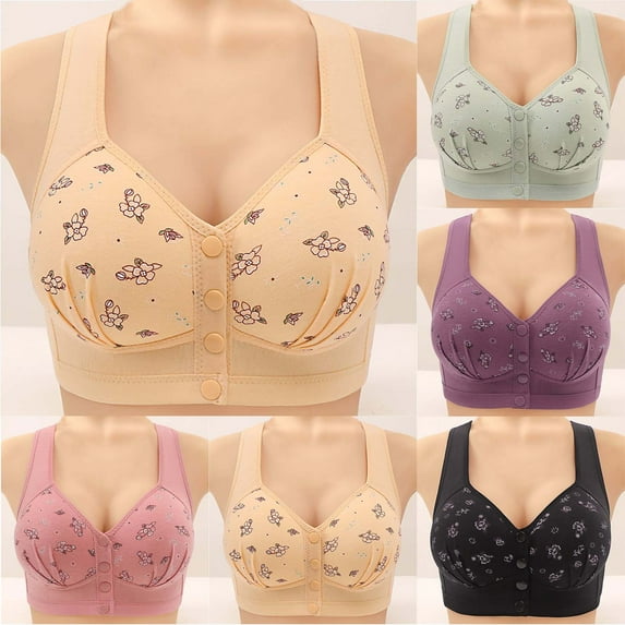 CFLVAEK Daisy Bras for Elder Women Plus Size Front Closing Bras Comfort Full Coverage Push Everyday Bras Breathable Lifting Bralettes Pink XXL