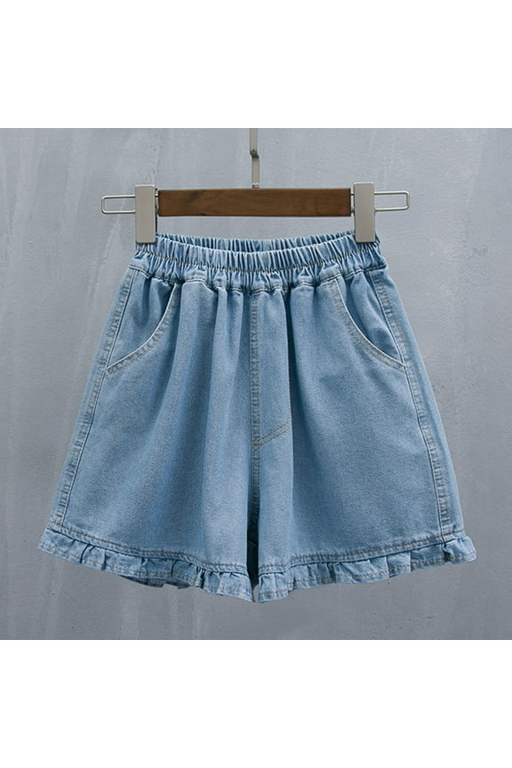 Denim Shorts for Women with Pockets Plus Size Elastic Waist Jean Short Casual Wide Leg Vacation Short Solid Color Summer Beach Short Light Blue XXXXL