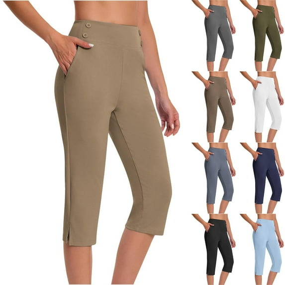 CFLVAEK Dressy Capri Pants for Women High Waist Stretch Womens Dress Capris Pants for Summer with Pockets Work Casual Light Blue S