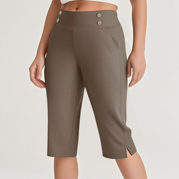 CFLVAEK Dressy Capris Pants for Women High Waist Stretch Plus Size Womens Capris Pants Pull On Slacks with Pockets Work Casual Coffee XL