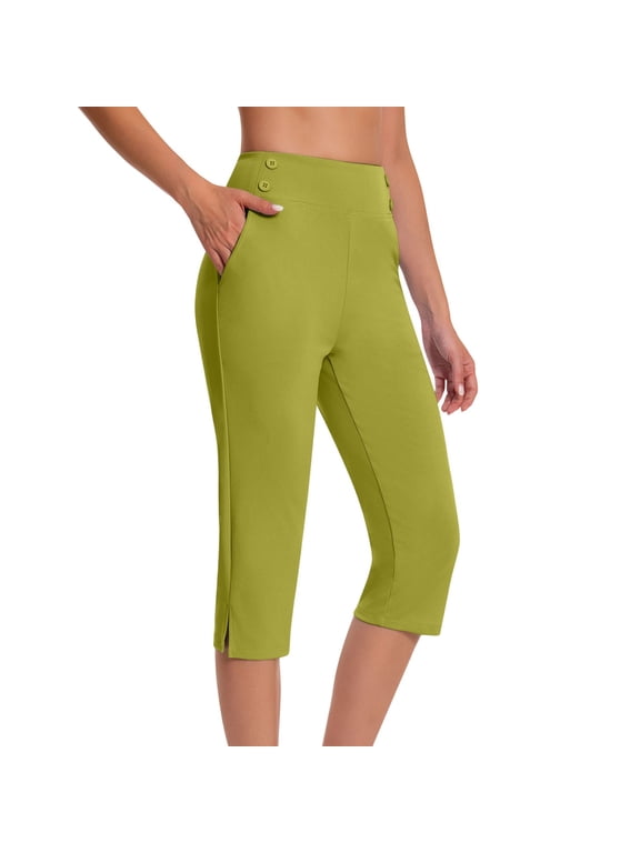 Dressy Capris for Women Plus Size High Waist Stretch Capris Pants Pull On Capri Slacks with Pockets Work Casual Multicolor XL