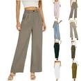 thumbnail image 1 of CFLVAEK Dressy Casual Pants for Women Loose Fit Straight Wide Leg Trousers with Pockets Comfy Button Elastic Waist Slacks for Office Work Brown XL, 1 of 7