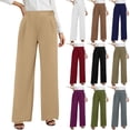 thumbnail image 1 of CFLVAEK Dressy Pants for Women High Waisted Business Casual Work Pant Solid Color Straight Wide Leg Trousers with Pockets Khaki M, 1 of 7