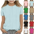 thumbnail image 1 of CFLVAEK Eyelet Tops for Girls Casual Summer Short Sleeve Tshirt Cute Crewneck T Shirts Solid Color Basic Clothes Red Size 4-5 Years, 1 of 5